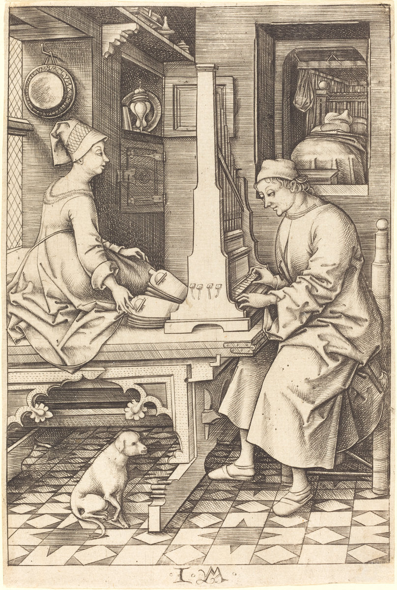 The Organ Player and His Wife by Israhel van Meckenem (German, c. 1445 - 1503), 16X12"(A3)Poster Print