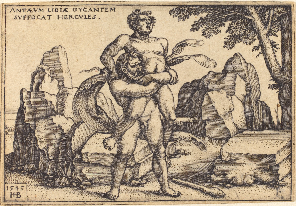 Hercules Killing Anthaeus by Sebald Beham (German, 1500 - 1550), 16X12"(A3)Poster Print