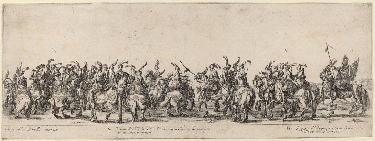 Thirty Archers and Pages by Stefano Della Bella (Italian, 1610 - 1664), 16X12"(A3)Poster Print