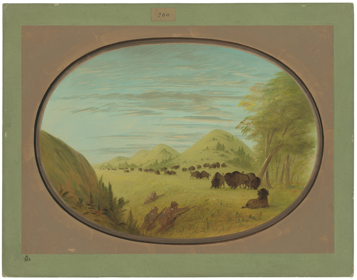 Catlin and Two Companions Shooting Buffalo by George Catlin (American, 1796 - 1872), 16X12"(A3)Poster Print