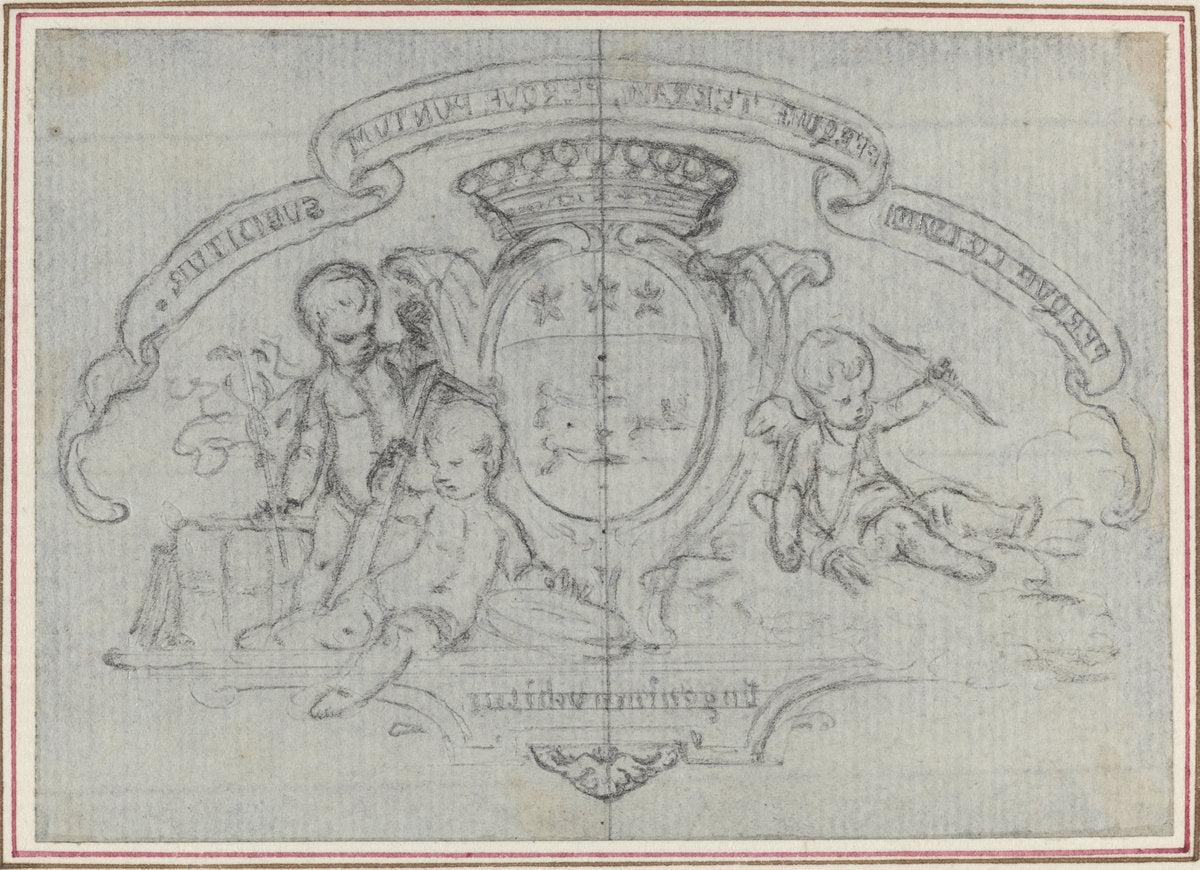 Coat of Arms with Three Putti by Hubert François Gravelot (French, 1699 - 1773), 16X12"(A3)Poster Print