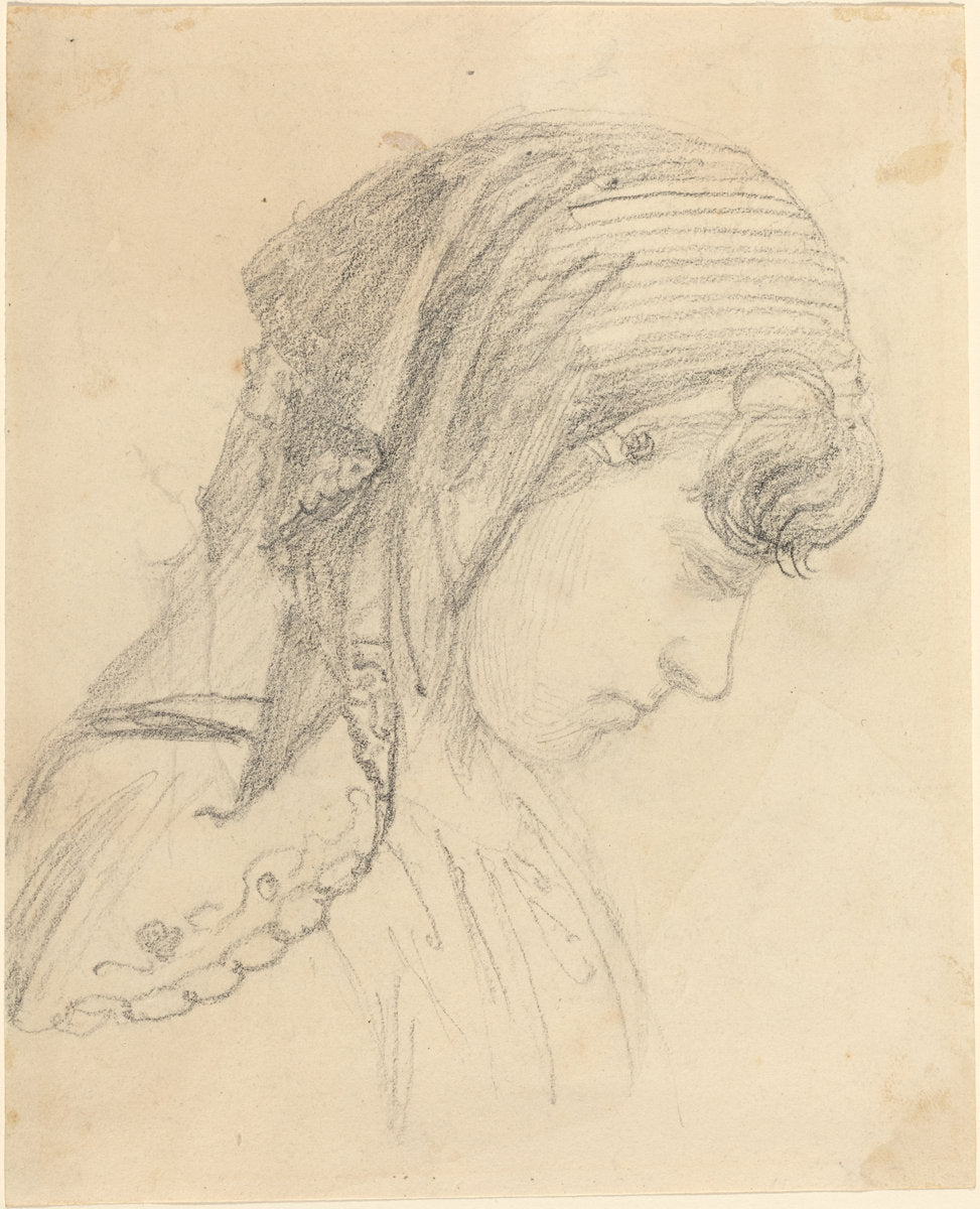 Head of a Woman in a Scarf, Looking Down by John Flaxman (British, 1755 - 1826), 16X12"(A3)Poster Print