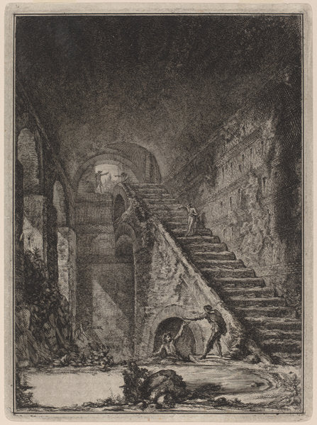 Prospettiva della Scala della conserva d'acqua de' già detti alloggiamenti, accennati in pianta nella Tav. XIII con la lett. G. by Giovanni Battista Piranesi (Italian, 1720 - 1778), 16X12"(A3)Poster Print