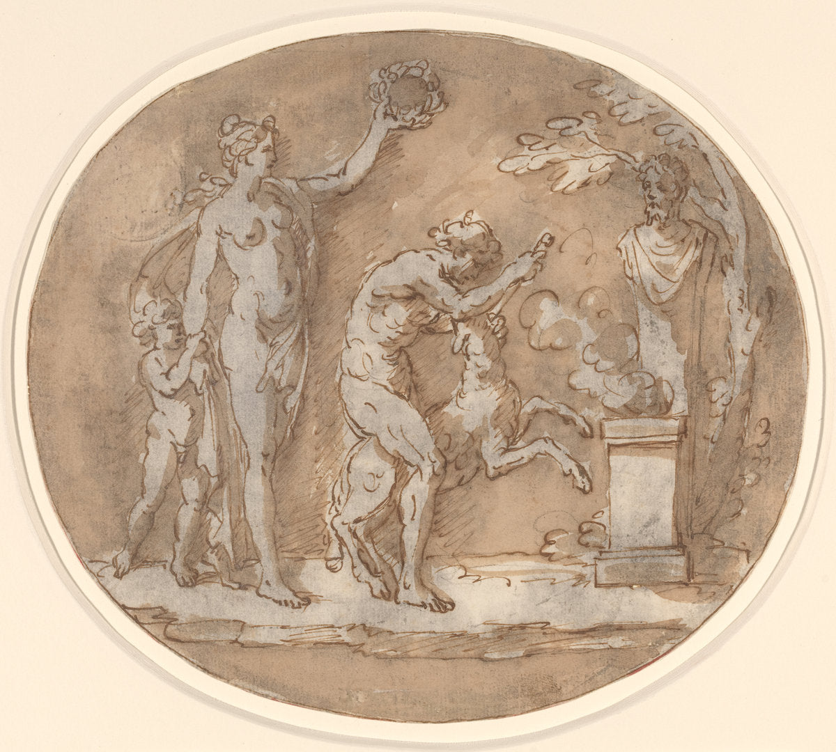 pen and brown ink with brown wash over graphite by Style of Angelica Kauffmann (Antique Subject), 16X12"(A3)Poster Print