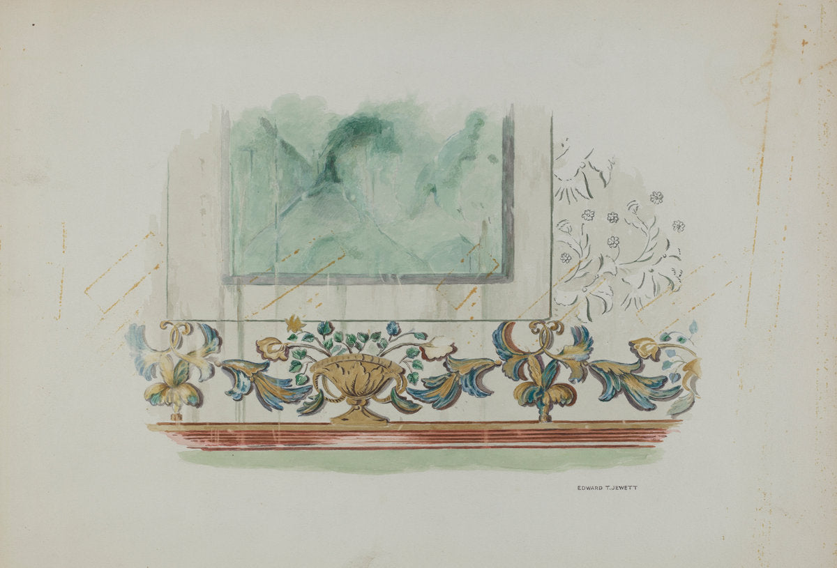 Detail, Painted Decoration on Sanctuary Wall by Edward Jewett (American, active c. 1935), 16X12"(A3)Poster Print