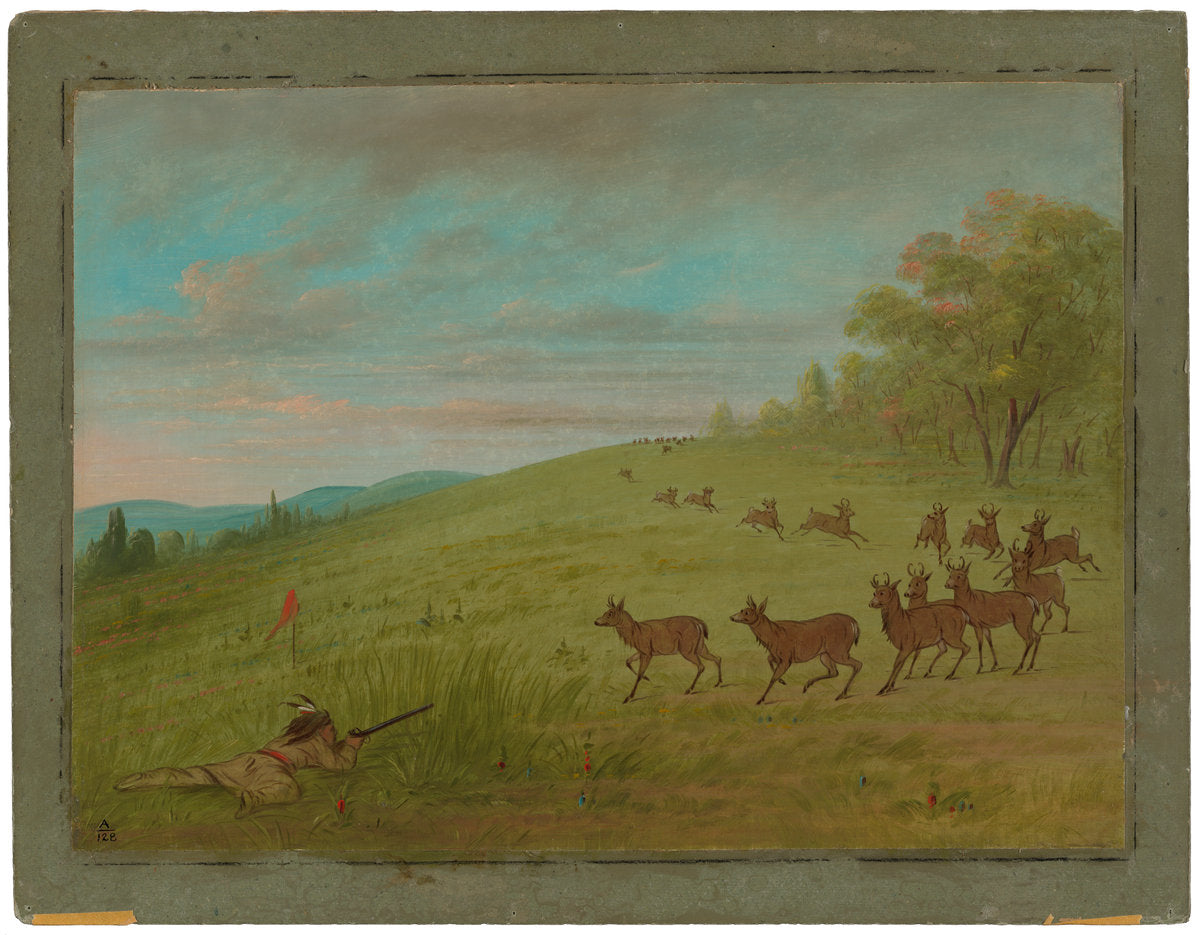 Antelope Shooting - Assinneboine by George Catlin (American, 1796 - 1872), 16X12"(A3)Poster Print