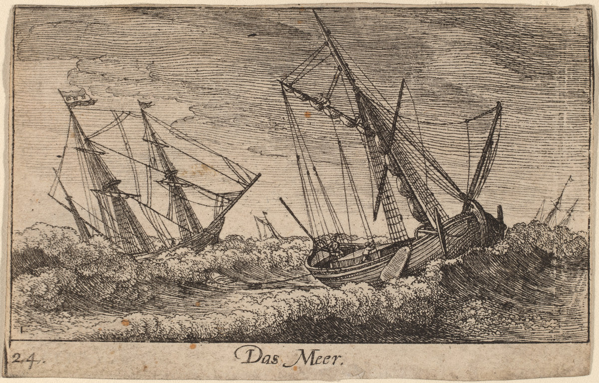 Sea Scene by Wenceslaus Hollar (Bohemian, 1607 - 1677), 16X12"(A3)Poster Print