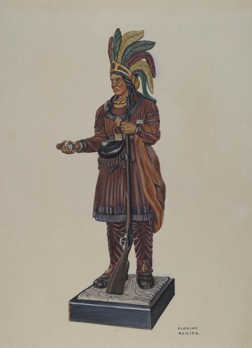 Cigar Store Indian by Florian Rokita (American, active c. 1935), 16X12"(A3)Poster Print