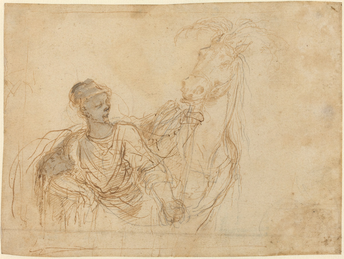 Figure Leading a Horse by Stefano Della Bella (Florentine, 1610 - 1664), 16X12"(A3)Poster Print