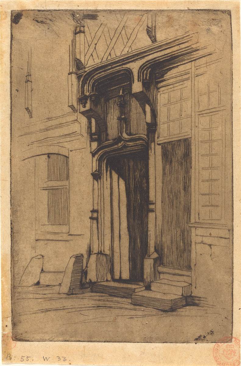 Porte d'un ancien couvent, Rue Mirabeau, à Bourges (Doorway of an Ancient Convent, in the Rue Mirabeau, Bourges) by Charles Meryon (French, 1821 - 1868), 16X12"(A3)Poster Print