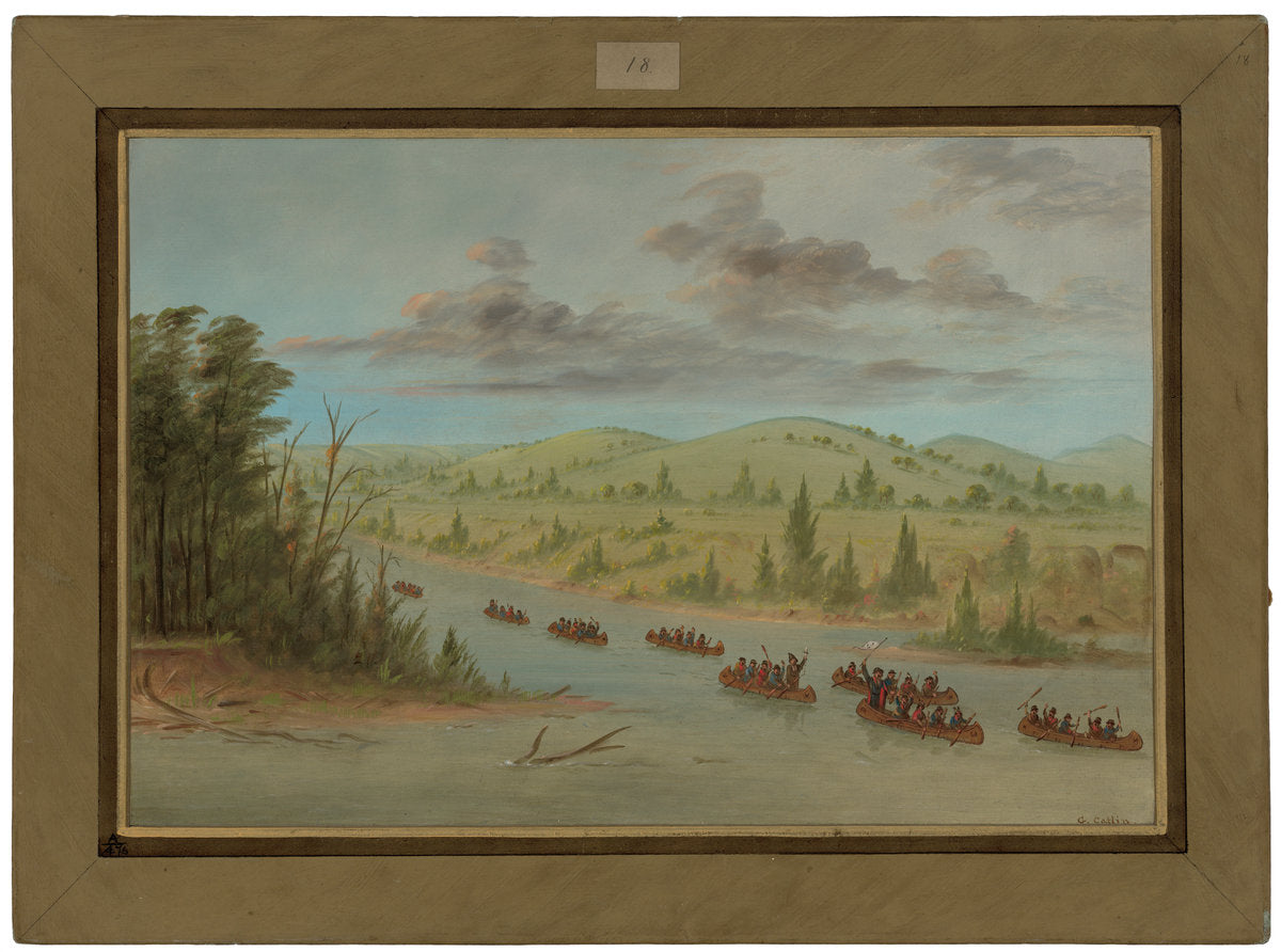 La Salle's Party Entering the Mississippi in Canoes. February 6, 1682 by George Catlin (American, 1796 - 1872), 16X12"(A3)Poster Print