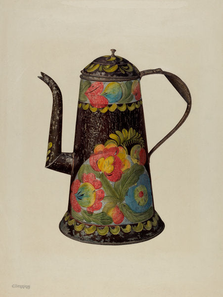 Toleware Coffee Pot by Charles Henning (American, active c. 1935), 16X12"(A3)Poster Print