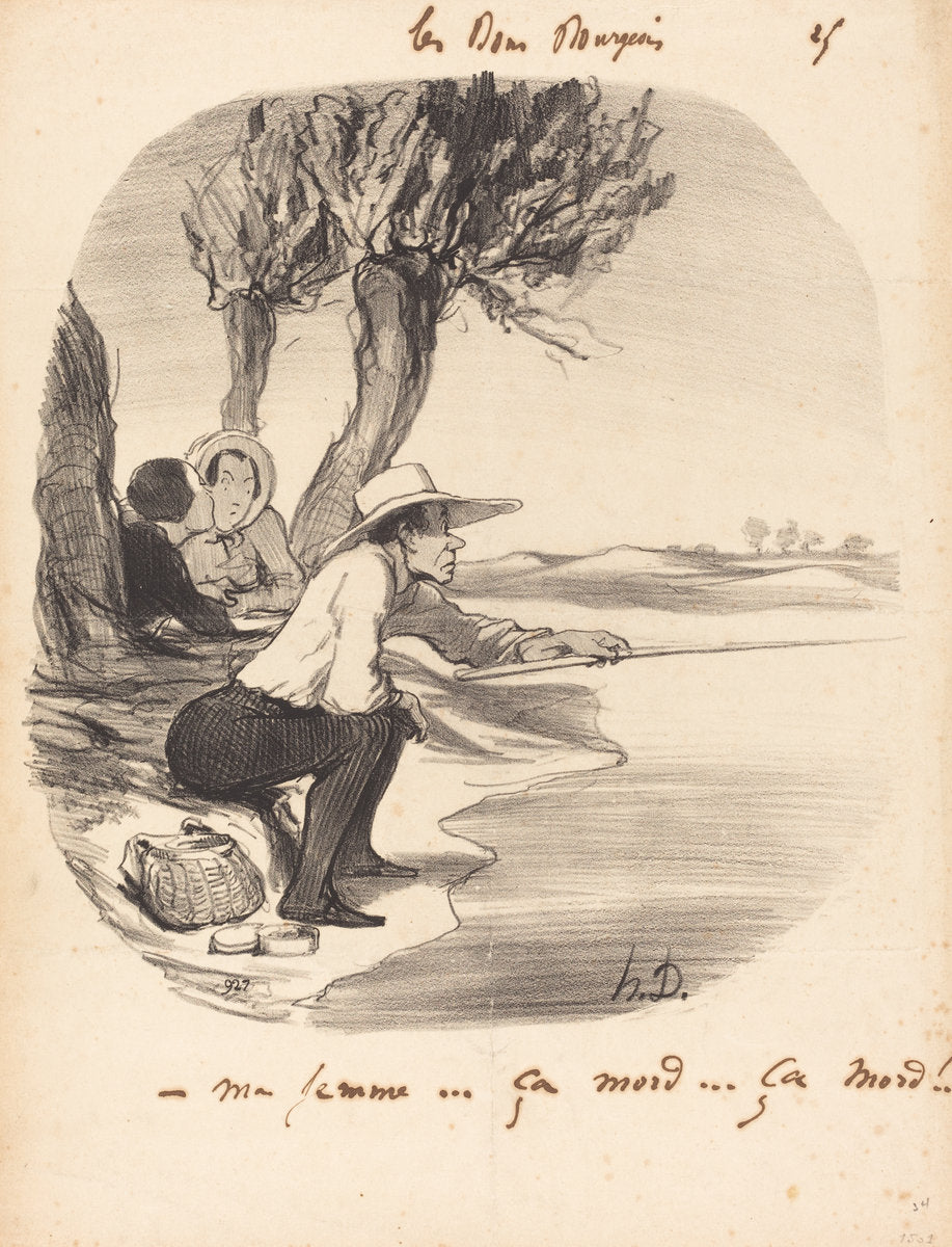 Ma femme... ça mord... ça mord! by Honoré Daumier (French, 1808 - 1879), 16X12"(A3)Poster Print