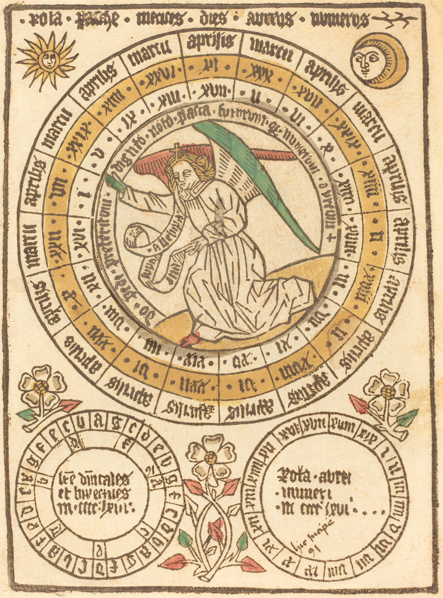 1466 by German 15th Century (An Easter Calendar Beginning with the Year 1466), 16X12"(A3)Poster Print