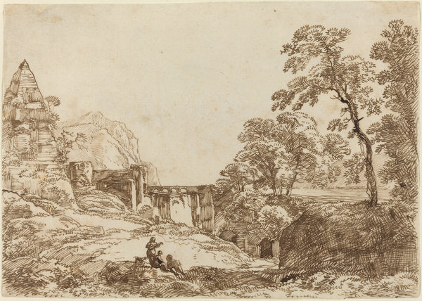 Landscape with a Pyramid and Classical Ruins by Franz Innocenz Josef Kobell (German, 1749 - 1822), 16X12"(A3)Poster Print