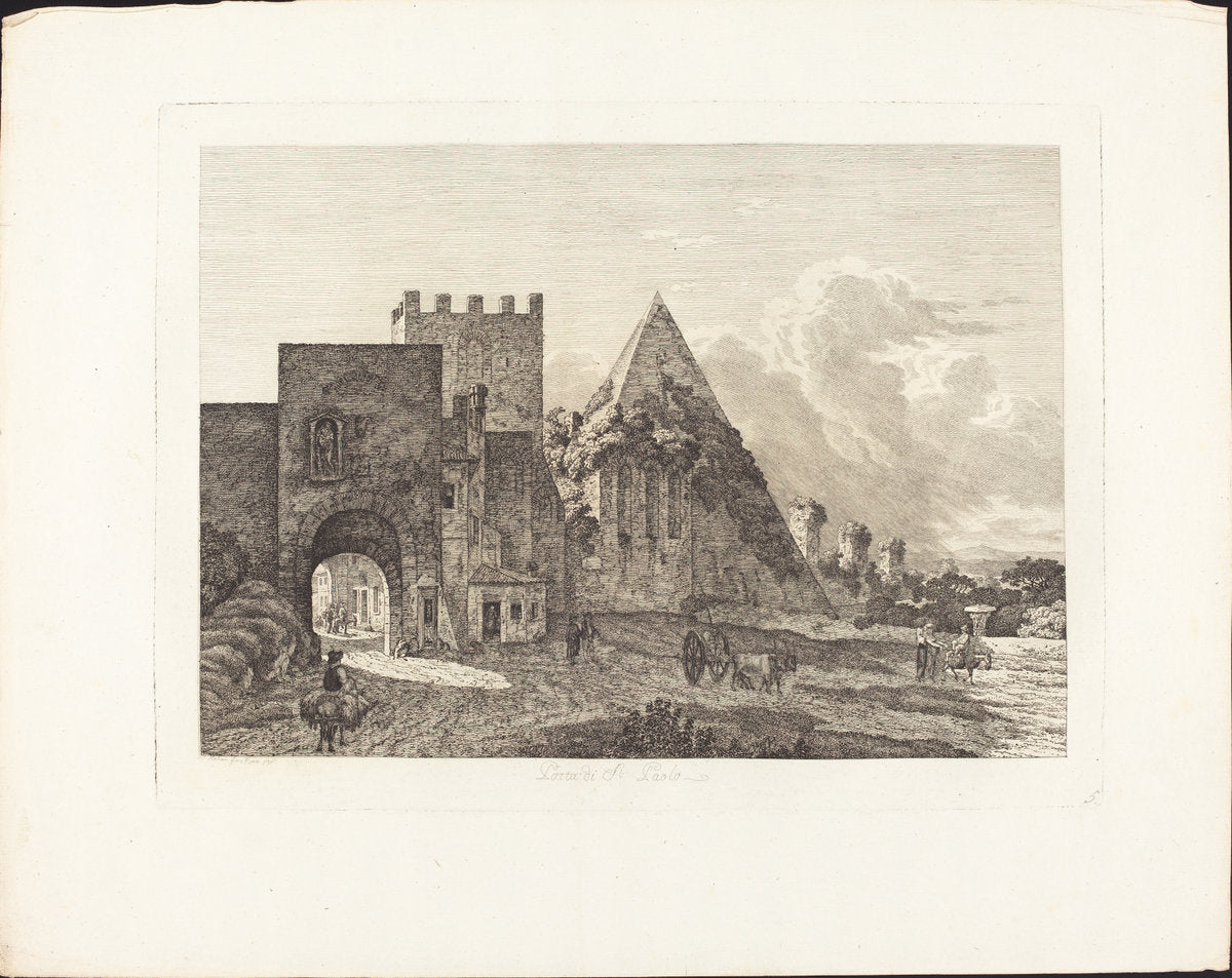 Porta di San Paolo by Jacob Wilhelm Mechau (German, 1745 - 1808), 16X12"(A3)Poster Print