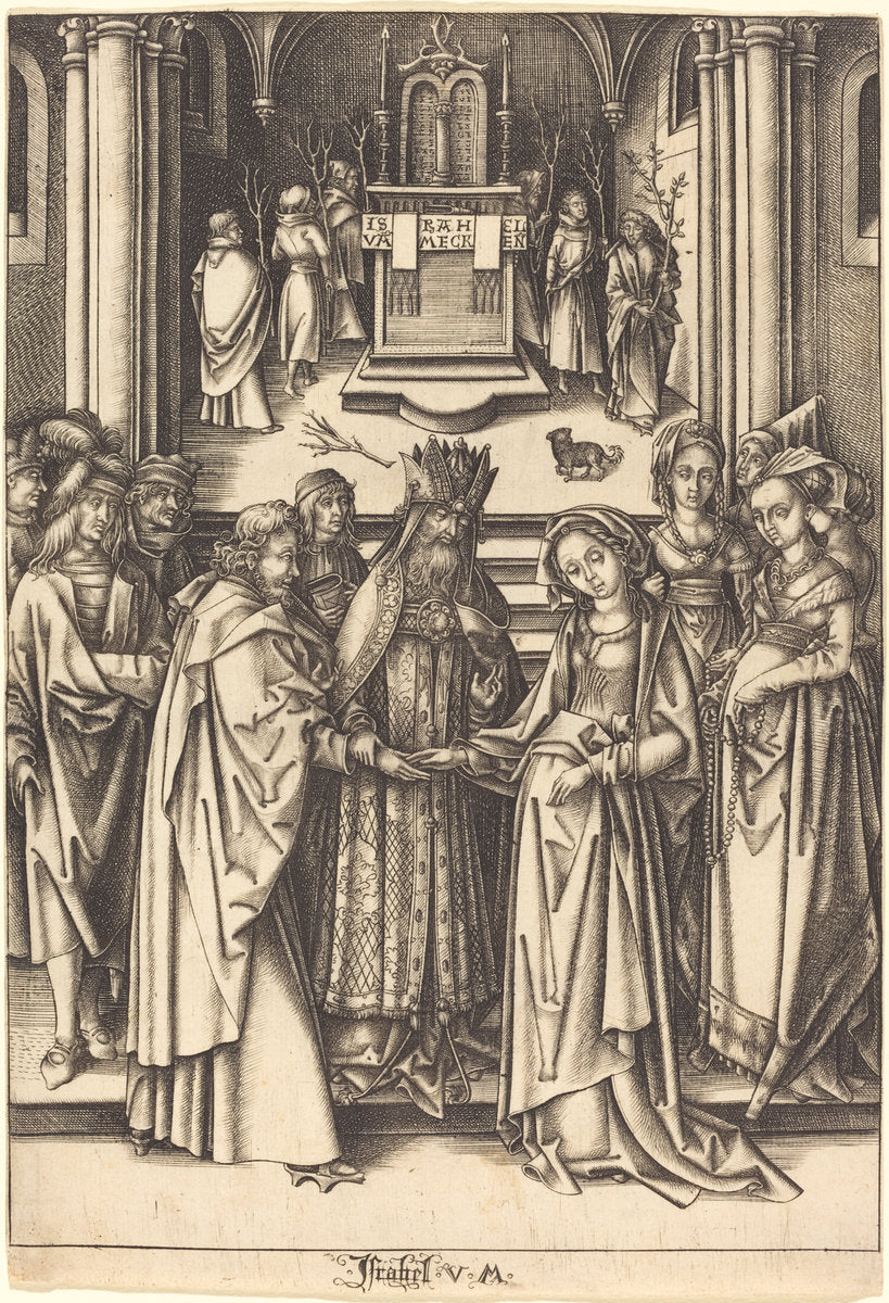 The Marriage of the Virgin by Israhel van Meckenem after Hans Holbein the Elder (German, c. 1445 - 1503), 16X12"(A3)Poster Print