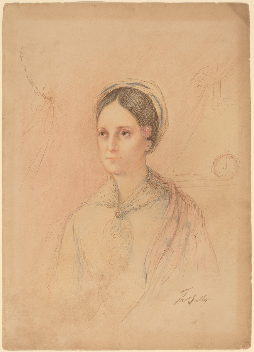 pen and brown ink and colored crayon on wove paper by Imitator of Thomas Sully (Sarah Jane Mellon), 16X12"(A3)Poster Print