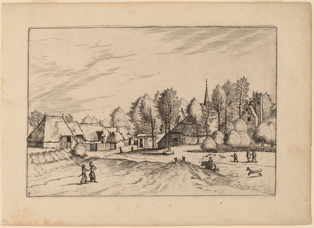 Country Village with Church Tower by Johannes van Doetechum, the Elder and Lucas van Doetechum after Master of the Small Landscapes (Dutch, active 1554/1572; died before 1589), 16X12"(A3)Poster Print