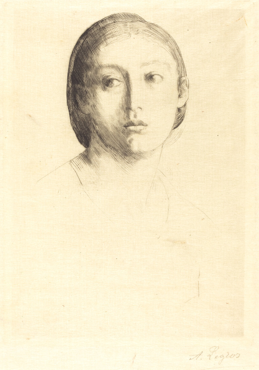 Head of a Young Girl (Tete de jeune fille) by Alphonse Legros (French, 1837 - 1911), 16X12"(A3)Poster Print