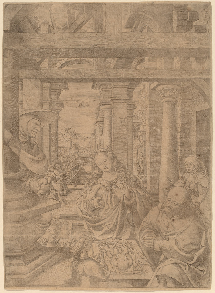 The Adoration of the Shepherds by Frans Crabbe van Espleghem (Flemish, c. 1480 - 1552), 16X12"(A3)Poster Print