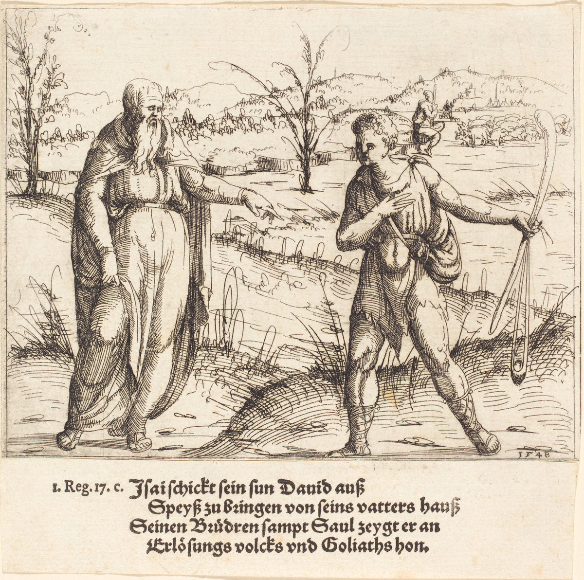 Jesse Sends David to His Brothers and Saul by Augustin Hirschvogel (German, 1503 - 1553), 16X12"(A3)Poster Print