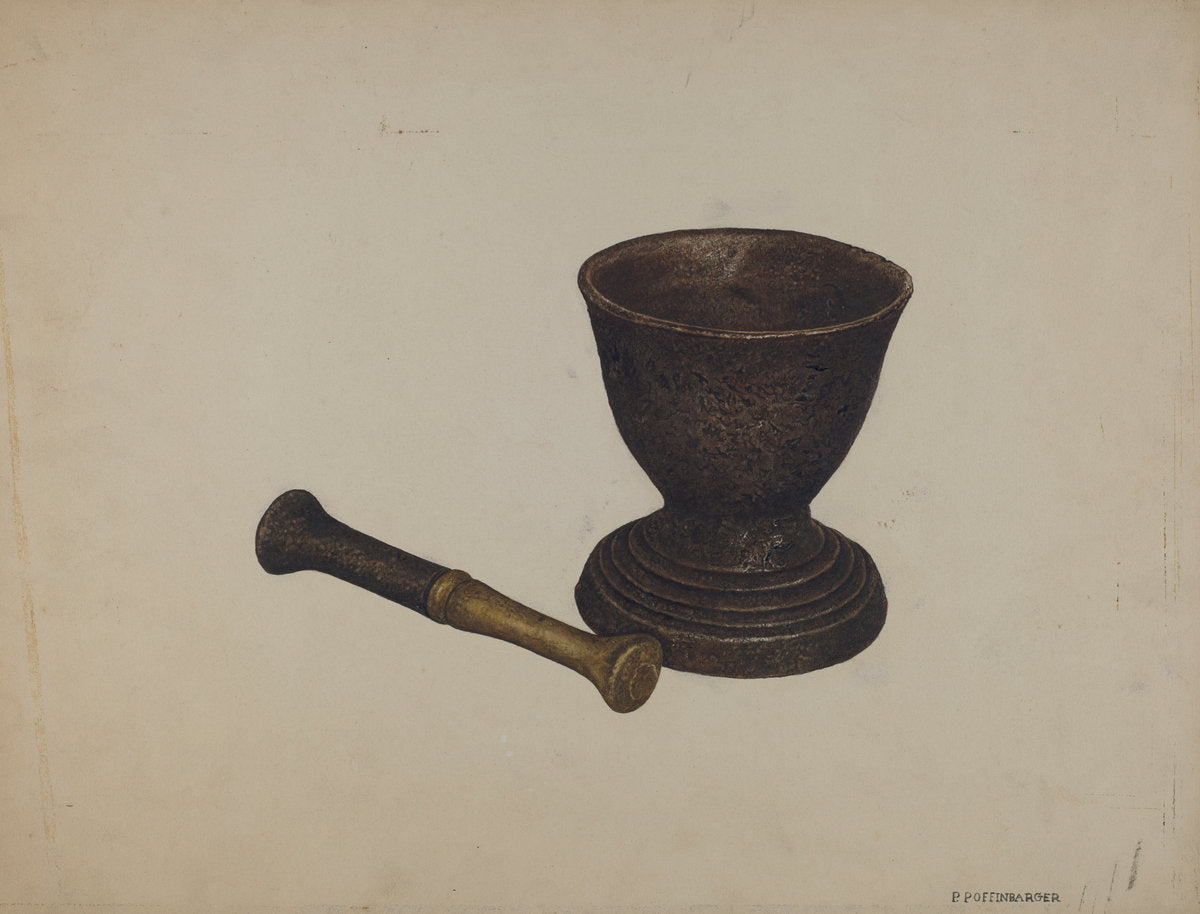 Mortar and Pestle by Paul Poffinbarger (American, active c. 1935), 16X12"(A3)Poster Print