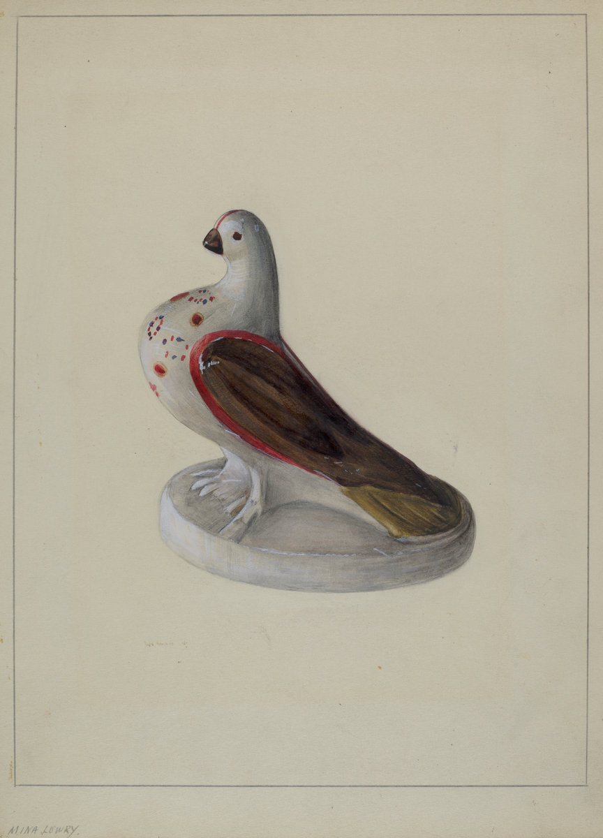 Chalkware Pigeon Figurine by Mina Lowry (American, 1894 - 1942), 16X12"(A3)Poster Print
