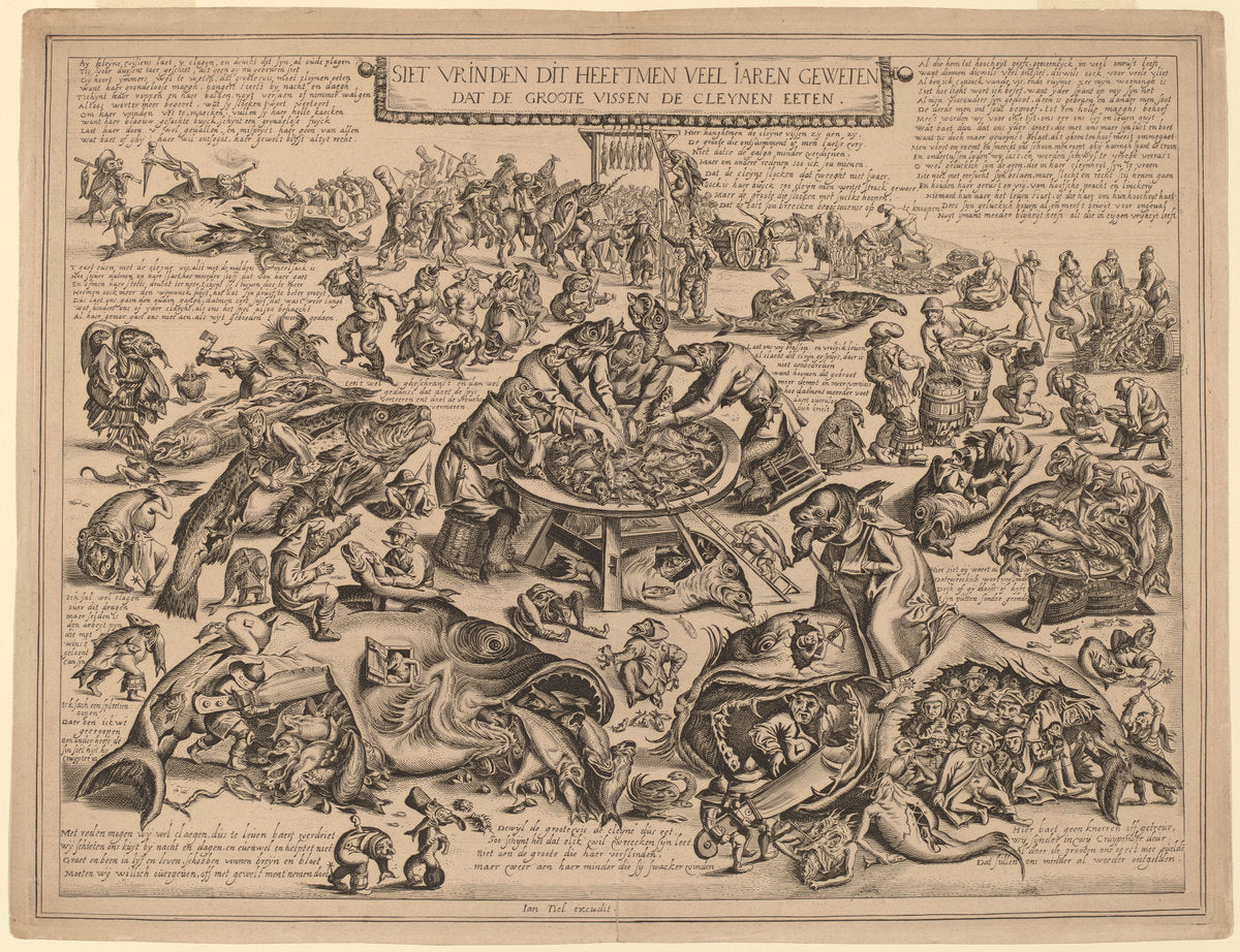 The Big Fish Eat the Little Fish by Jan Thiel (publisher) (Flemish, active last third of the 16th century), 16X12"(A3)Poster Print