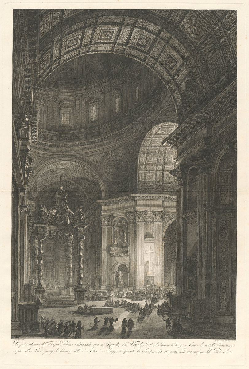Interior of St. Peter’s, with the Illumination of the Cross of St. Peter by Francesco Piranesi (Italian, c. 1758 - 1810), 16X12"(A3)Poster Print
