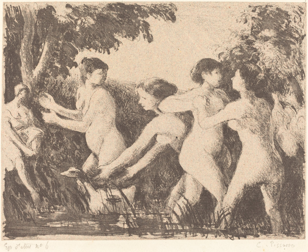 Baigneuses luttant (Bathers Wrestling) by Camille Pissarro (French, 1830 - 1903), 16X12"(A3)Poster Print