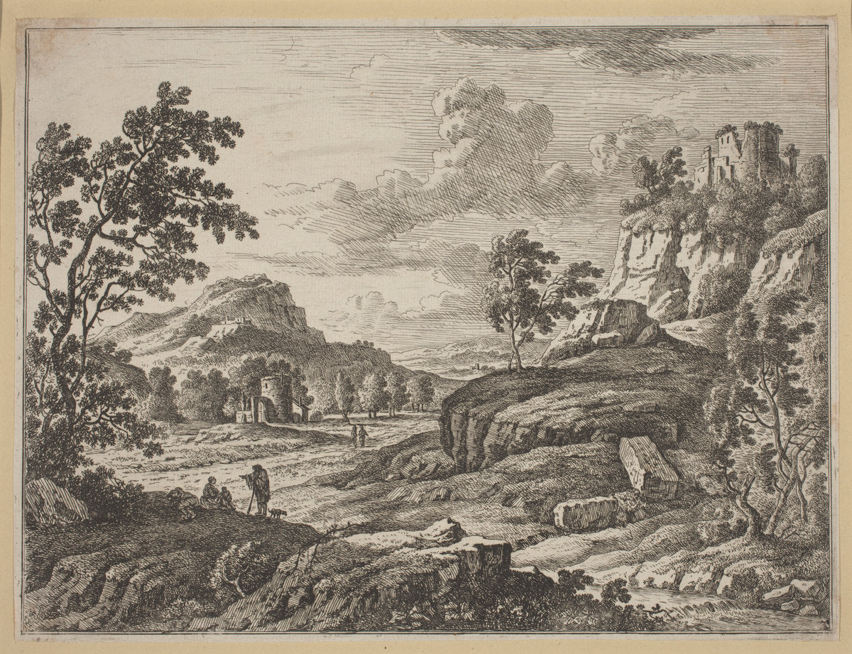 Landscape with Two Ruined Towers by Johann Christoph Dietzsch (German, 1710 - 1769), 16X12"(A3)Poster Print