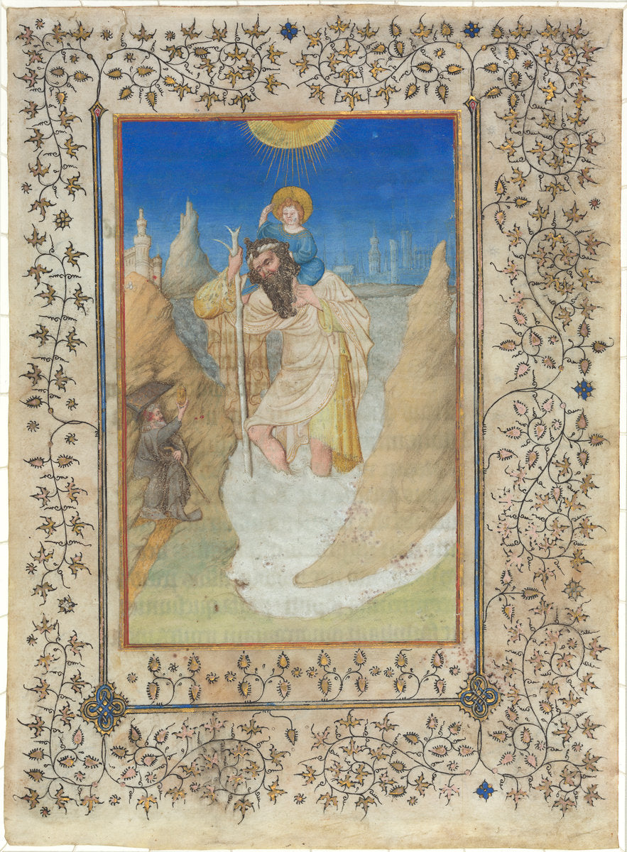 Saint Christopher Carrying the Christ Child by Limbourg Brothers (Netherlandish, active 1406 - 1416), 16X12"(A3)Poster Print