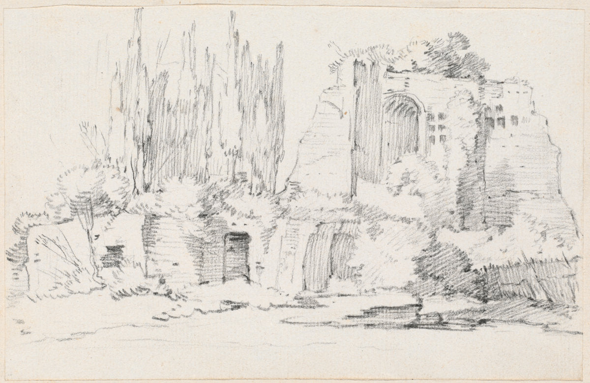 Roman Ruins with a Stand of Cypresses by Joseph-Marie Vien (French, 1716 - 1809), 16X12"(A3)Poster Print