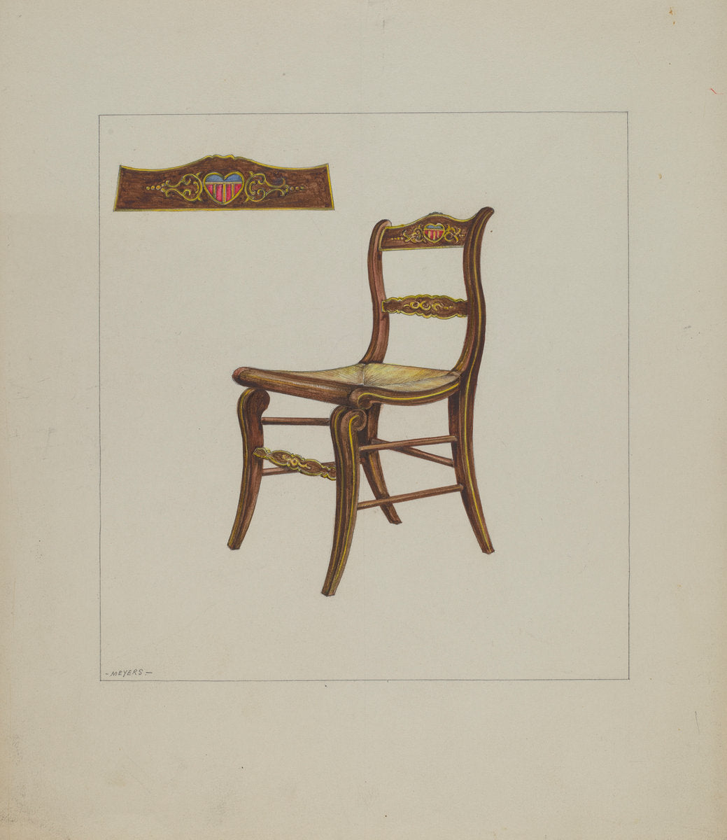 Rush Bottom Chair by Henry Meyers (American, active c. 1935), 16X12"(A3)Poster Print