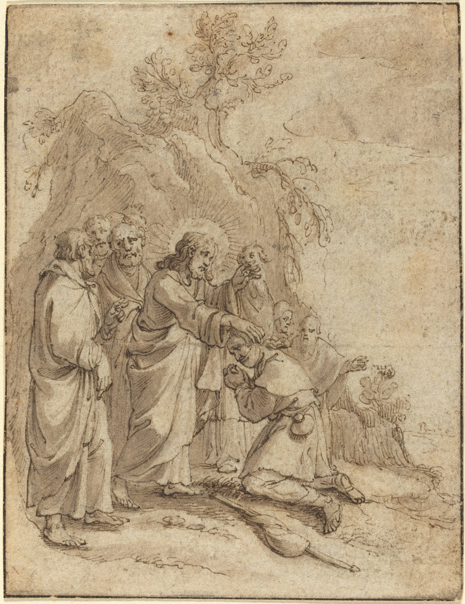 Christ Healing the Leper by Attributed to Pieter de Jode I (Flemish, 1570 - 1634), 16X12"(A3)Poster Print