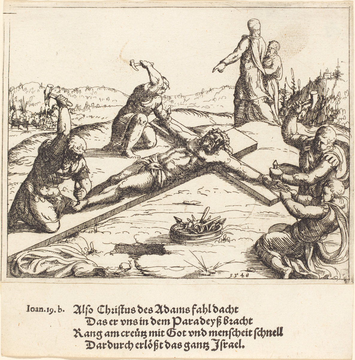 The Nailing to the Cross by Augustin Hirschvogel (German, 1503 - 1553), 16X12"(A3)Poster Print