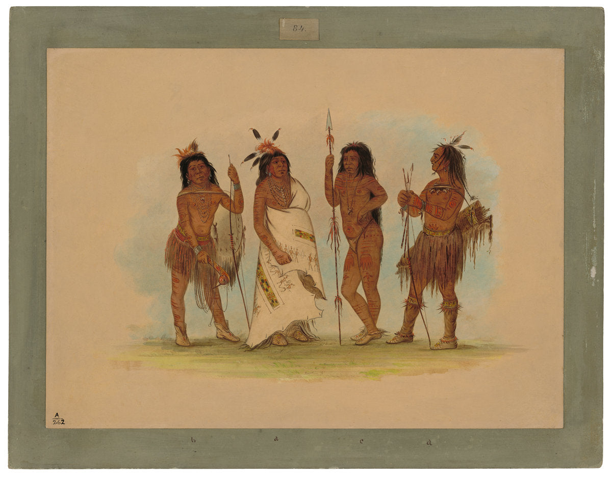 Apachee Chief and Three Warriors by George Catlin (American, 1796 - 1872), 16X12"(A3)Poster Print