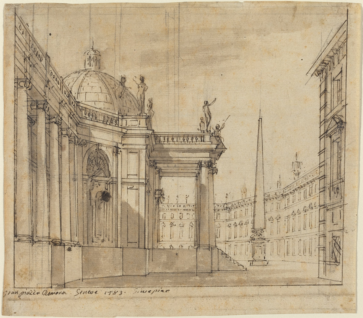Stage Design: A Piazza with a Domed Church and an Obelisk by Giuseppino Galliari (Italian, 1752 - 1817), 16X12"(A3)Poster Print