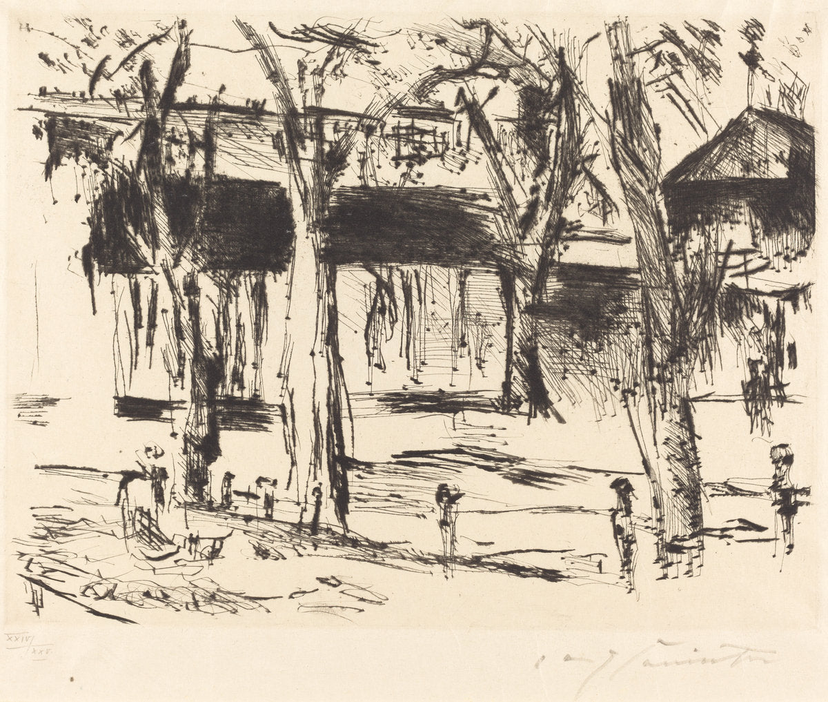 Court with Trees (Bahnhof Tiergarten) by Lovis Corinth (German, 1858 - 1925), 16X12"(A3)Poster Print