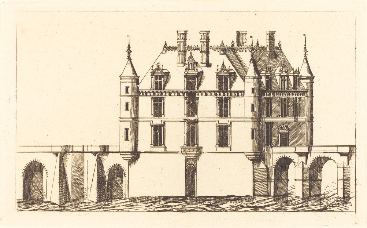 Chateau de Chenonceau, 1re planche (The Chateau of Chenonceau, 1st plate) by Charles Meryon after Jacques Androuet Ducerceau I (French, 1821 - 1868), 16X12"(A3)Poster Print
