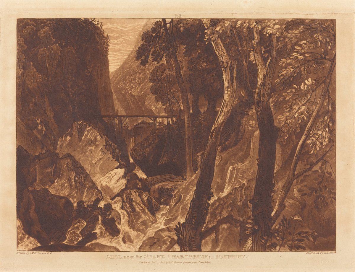 Mill near the Grand Chartreuse by Joseph Mallord William Turner and Henry Edward Dawe (British, 1775 - 1851), 16X12"(A3)Poster Print