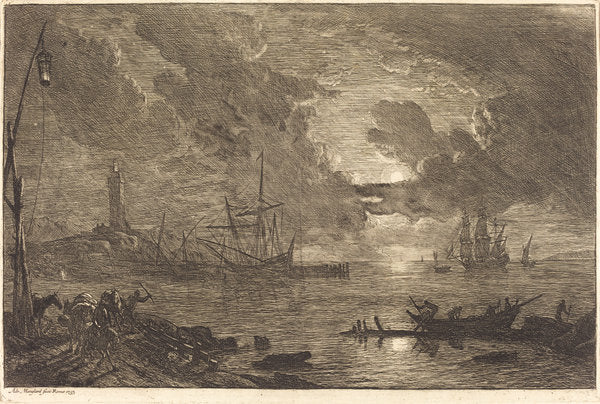 Harbor by Moonlight by Adrien Manglard (French, 1695 - 1760), 16X12"(A3)Poster Print