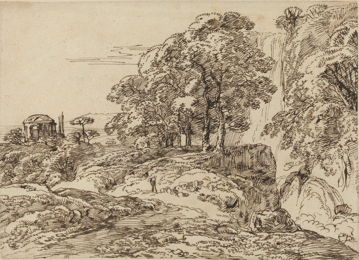 Pastoral Landscape with a Waterfall and a Temple by Franz Innocenz Josef Kobell (German, 1749 - 1822), 16X12"(A3)Poster Print
