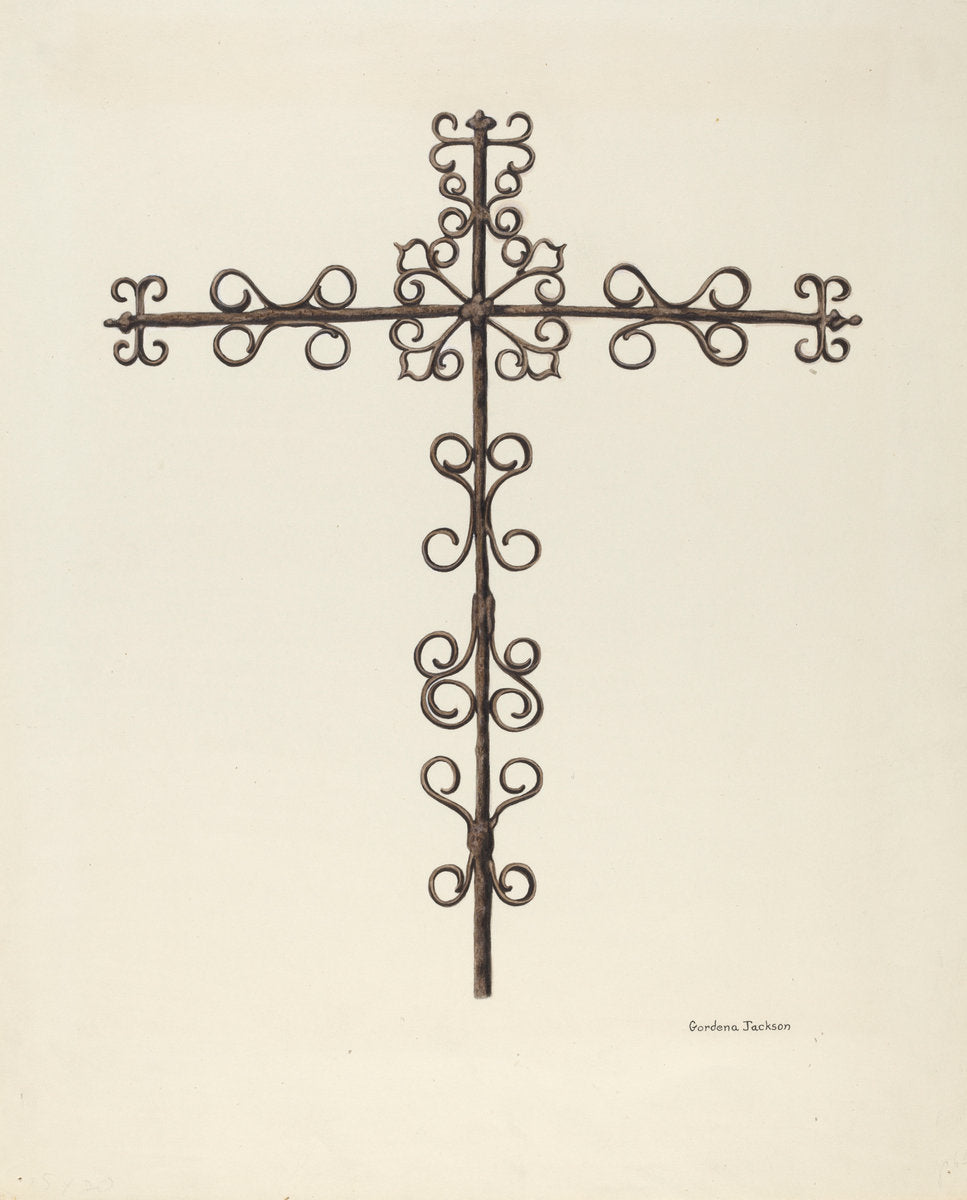 Wrought Iron Cross (Restored) by Gordena Jackson (American, 1900 - 1993), 16X12"(A3)Poster Print