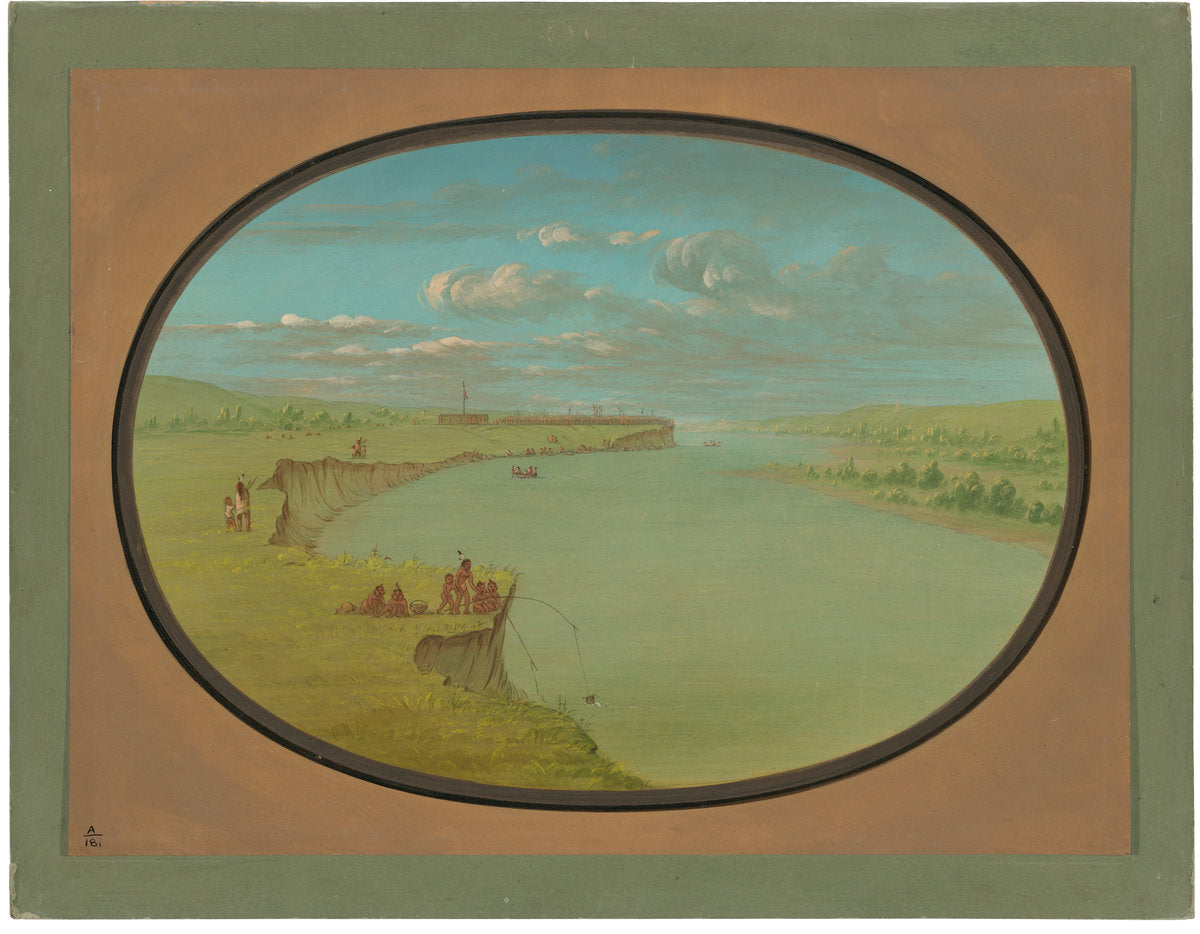 Mandan Village - A Distant View by George Catlin (American, 1796 - 1872), 16X12"(A3)Poster Print