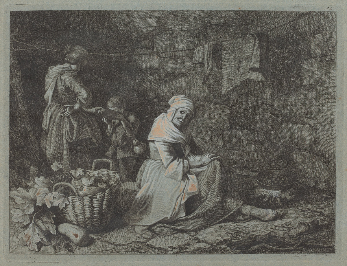 Interior of a House by Francesco Londonio (Italian, 1723 - 1783), 16X12"(A3)Poster Print