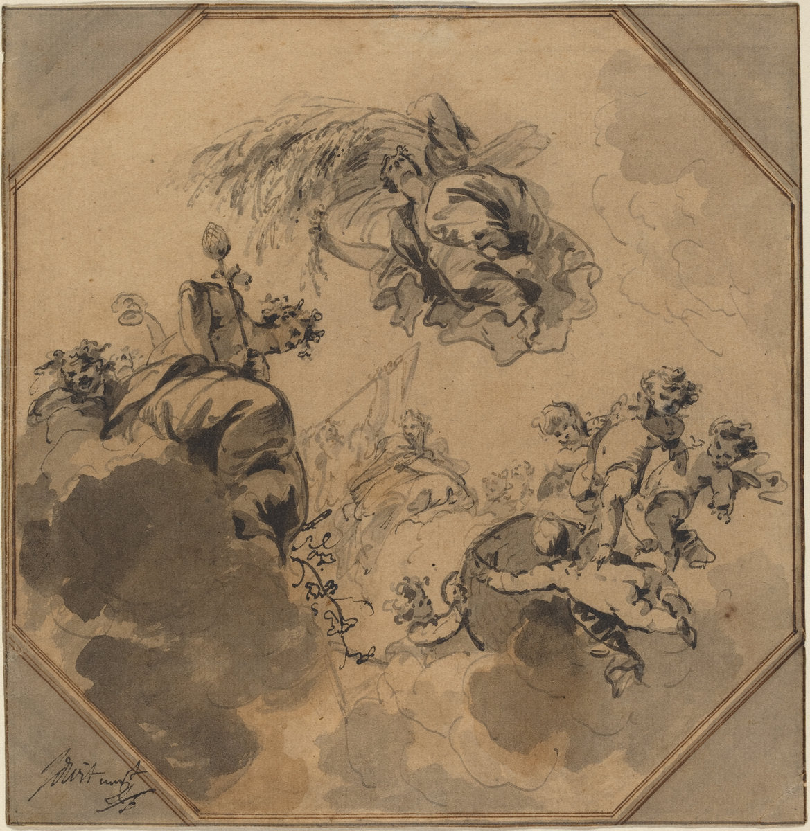 Study for a Ceiling: Allegory of the Harvest with Dionysus and Ceres by Jacob de Wit (Dutch, 1695 - 1754), 16X12"(A3)Poster Print