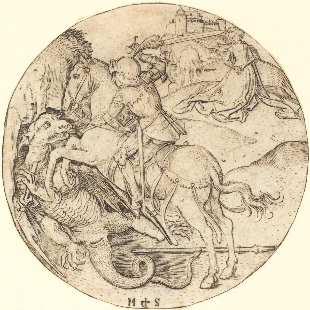 Saint George and the Dragon by Martin Schongauer (German, c. 1450 - 1491), 16X12"(A3)Poster Print