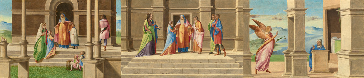 The Presentation and Marriage of the Virgin, and the Annunciation by Benedetto Diana (Venetian, c. 1460 - 1525), 16X12"(A3)Poster Print